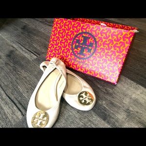 Tory Burch stone colored flats.